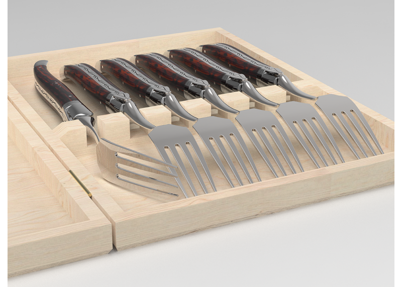 Service de 6 fourchettes Laguiole avec un manche en bois d'amourette et mitres en acier inoxydable image 5