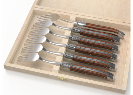 Set of 6 laguiole forks with bocote wood handle and stainless steel bolsters image 1