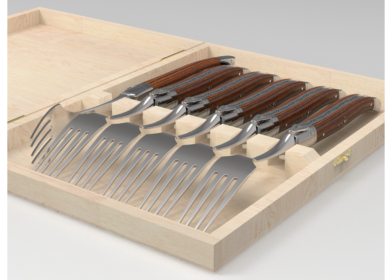 Set of 6 laguiole forks with bocote wood handle and stainless steel bolsters image 2