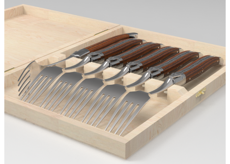 Set of 6 laguiole forks with bocote wood handle and stainless steel bolsters image 2