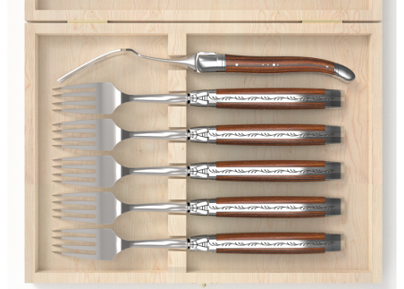 Service de 6 fourchettes Laguiole avec un manche en bois de bocote et mitres en acier inoxydable image 2