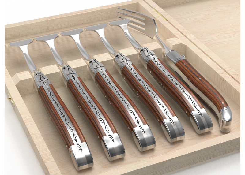 Service de 6 fourchettes Laguiole avec un manche en bois de bocote et mitres en acier inoxydable image 3