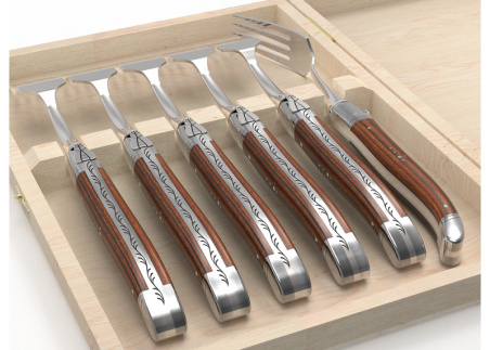 Set of 6 laguiole forks with bocote wood handle and stainless steel bolsters image 4