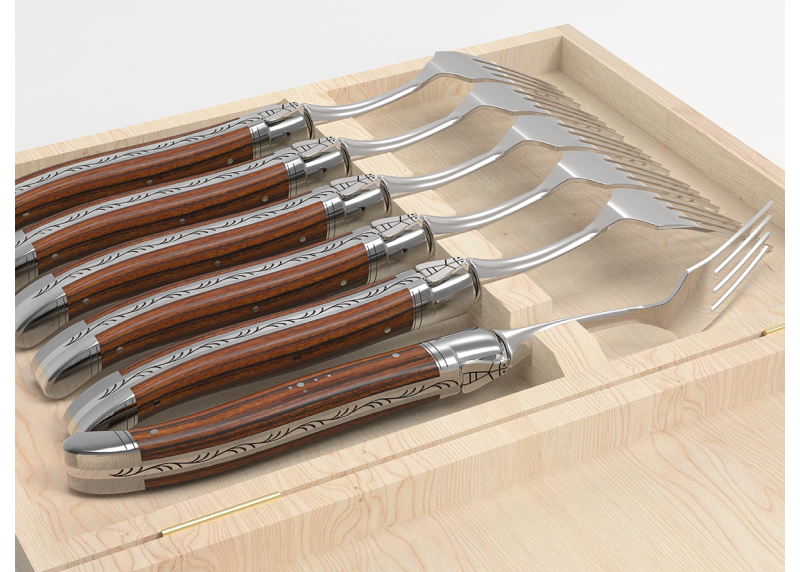 Set of 6 laguiole forks with bocote wood handle and stainless steel bolsters image 5