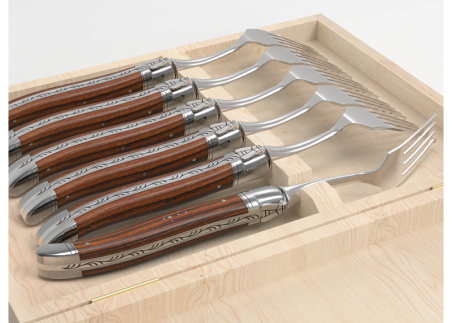 Set of 6 laguiole forks with bocote wood handle and stainless steel bolsters image 5