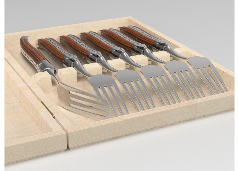 Service de 6 fourchettes Laguiole avec un manche en bois de bocote et mitres en acier inoxydable image 5