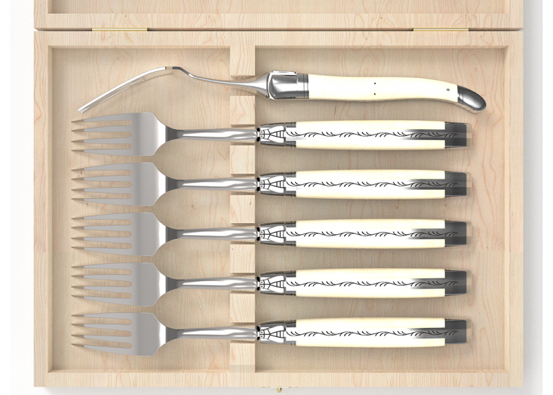 Set of 6 laguiole forks with bovine bone handle and stainless steel bolsters image 3