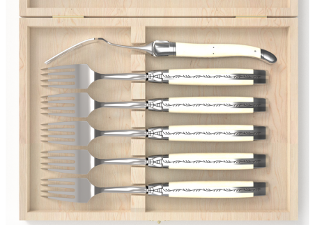 Set of 6 laguiole forks with bovine bone handle and stainless steel bolsters image 3