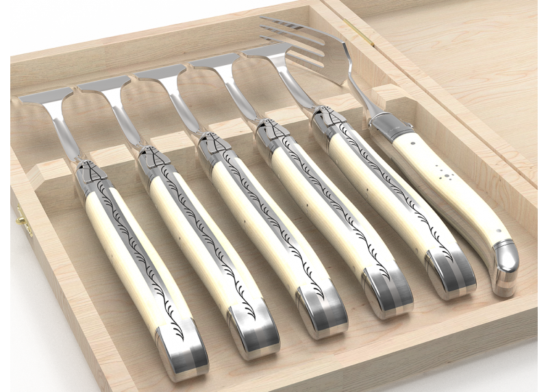 Set of 6 laguiole forks with bovine bone handle and stainless steel bolsters image 4