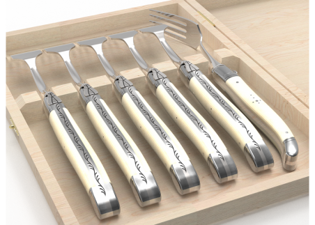 Set of 6 laguiole forks with bovine bone handle and stainless steel bolsters image 4