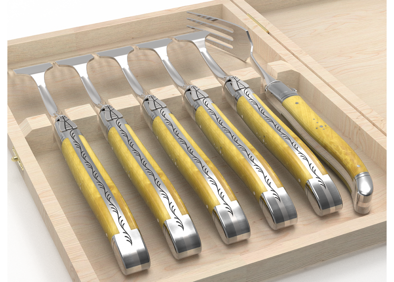 Set of 6 laguiole forks with boxwood handle and stainless steel bolsters image 4