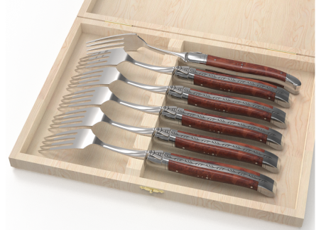 Set of 6 laguiole forks with briar root wood handle and stainless steel bolsters image 1