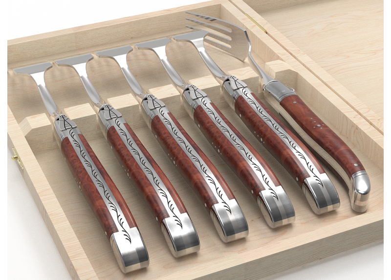 Set of 6 laguiole forks with briar root wood handle and stainless steel bolsters image 4