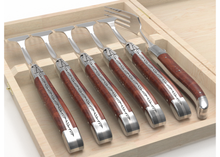 Set of 6 laguiole forks with briar root wood handle and stainless steel bolsters image 4