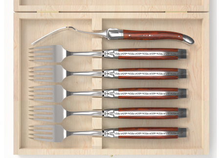 Set of 6 laguiole forks with cocobolo wood handle and stainless steel bolsters image 3