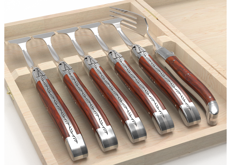 Set of 6 laguiole forks with cocobolo wood handle and stainless steel bolsters image 4