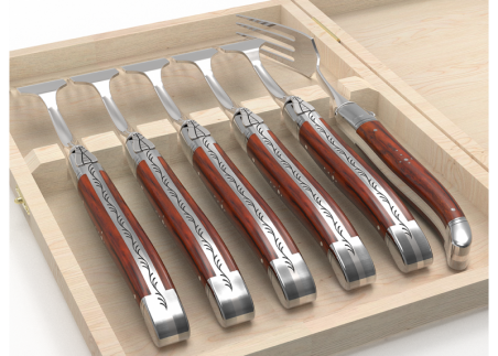 Set of 6 laguiole forks with cocobolo wood handle and stainless steel bolsters image 4