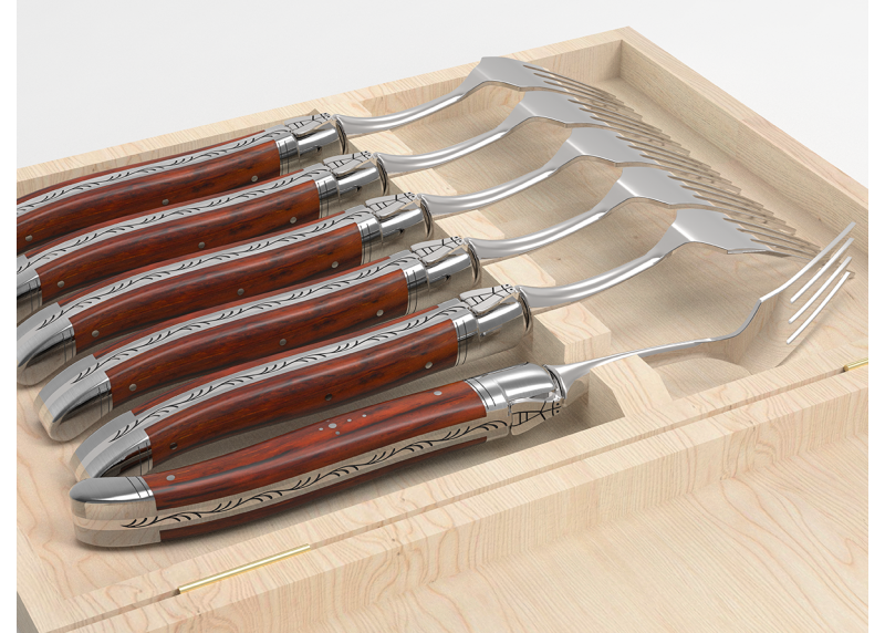 Set of 6 laguiole forks with cocobolo wood handle and stainless steel bolsters image 5