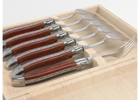 Set of 6 laguiole forks with cocobolo wood handle and stainless steel bolsters image 5