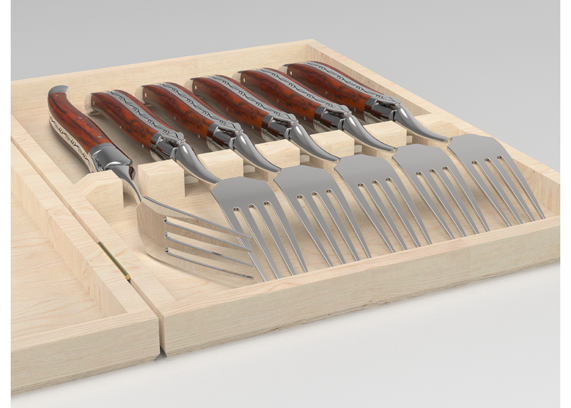 Service de 6 fourchettes Laguiole avec un manche en bois de cocobolo et mitres en acier inoxydable image 5