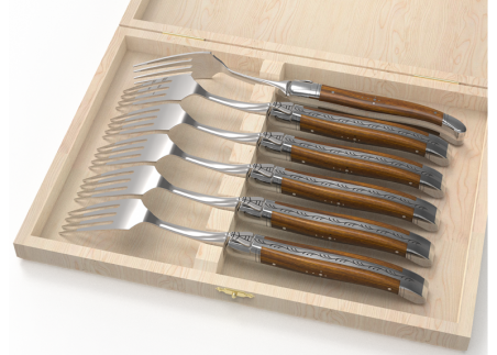 Set of 6 laguiole forks with gaiac wood handle and stainless steel bolsters image 1