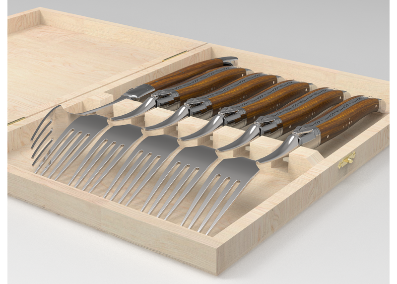 Set of 6 laguiole forks with gaiac wood handle and stainless steel bolsters image 2