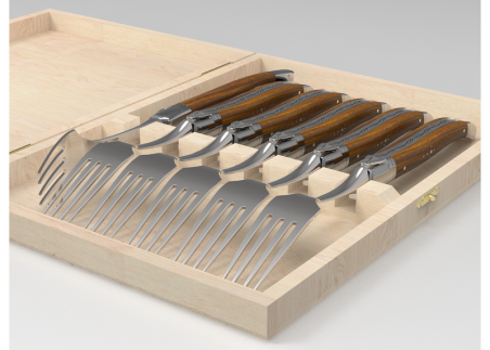 Set of 6 laguiole forks with gaiac wood handle and stainless steel bolsters image 2