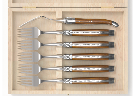 Set of 6 laguiole forks with gaiac wood handle and stainless steel bolsters image 3