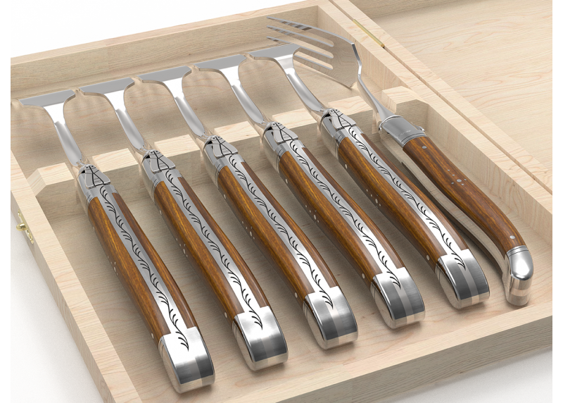 Set of 6 laguiole forks with gaiac wood handle and stainless steel bolsters image 4