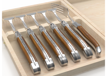 Set of 6 laguiole forks with gaiac wood handle and stainless steel bolsters image 4