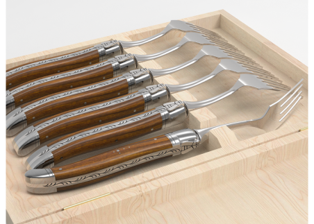 Set of 6 laguiole forks with gaiac wood handle and stainless steel bolsters image 5