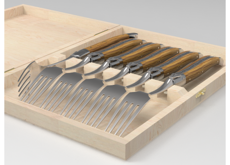 Set of 6 laguiole forks with oak wood handle and stainless steel bolsters image 2