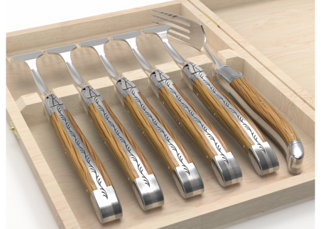 Set of 6 laguiole forks with oak wood handle and stainless steel bolsters image 4