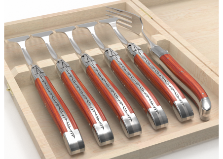 Set of 6 laguiole forks with rosewood handle and stainless steel bolsters image 4