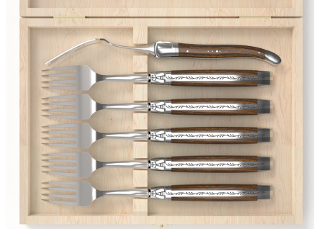 Set of 6 laguiole forks with walnut wood handle and stainless steel bolsters image 3