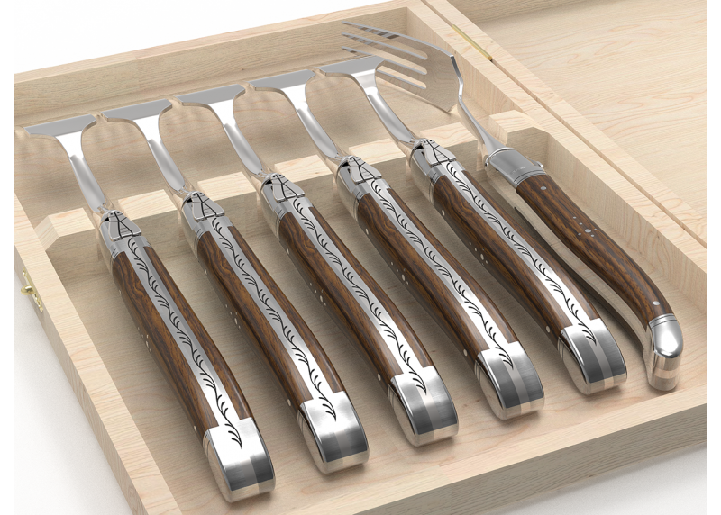 Set of 6 laguiole forks with walnut wood handle and stainless steel bolsters image 4