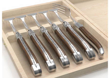 Set of 6 laguiole forks with walnut wood handle and stainless steel bolsters image 4