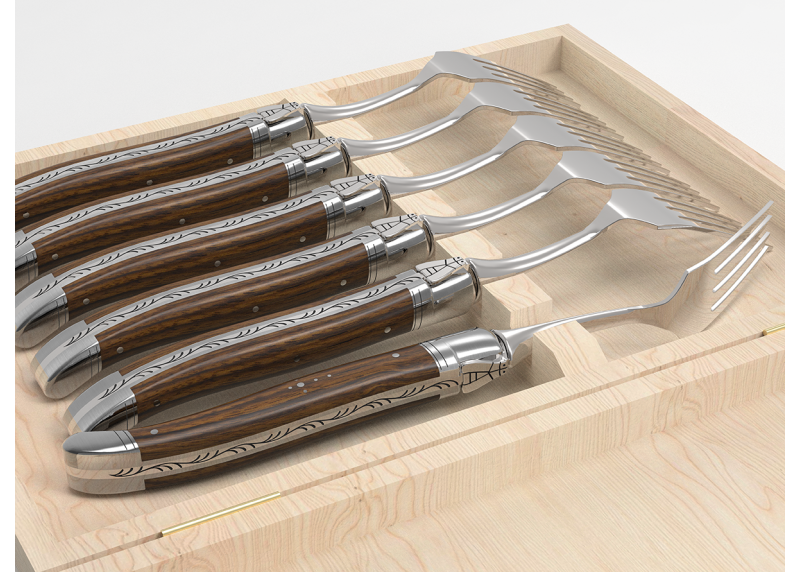 Set of 6 laguiole forks with walnut wood handle and stainless steel bolsters image 5