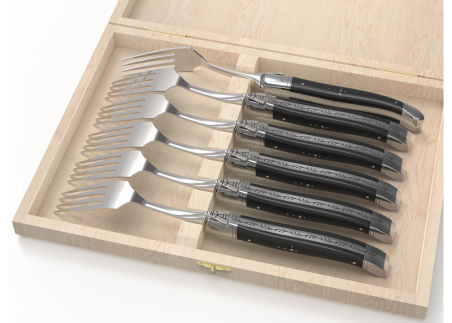 Set of 6 laguiole forks with ebony wood handle and stainless steel bolsters image 1