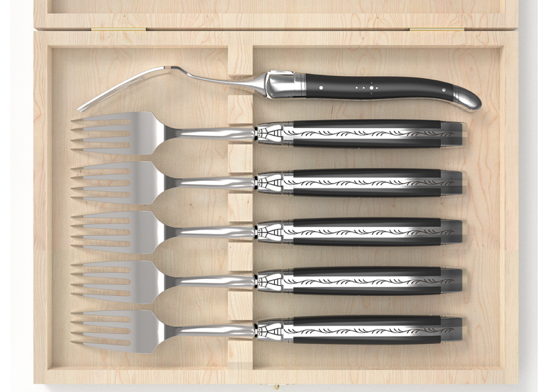 Set of 6 laguiole forks with ebony wood handle and stainless steel bolsters image 3