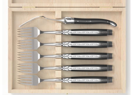 Set of 6 laguiole forks with ebony wood handle and stainless steel bolsters image 3