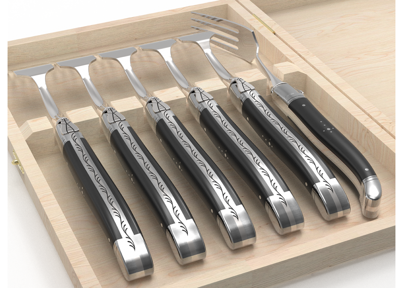 Set of 6 laguiole forks with ebony wood handle and stainless steel bolsters image 4