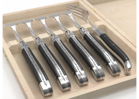 Set of 6 laguiole forks with ebony wood handle and stainless steel bolsters image 4