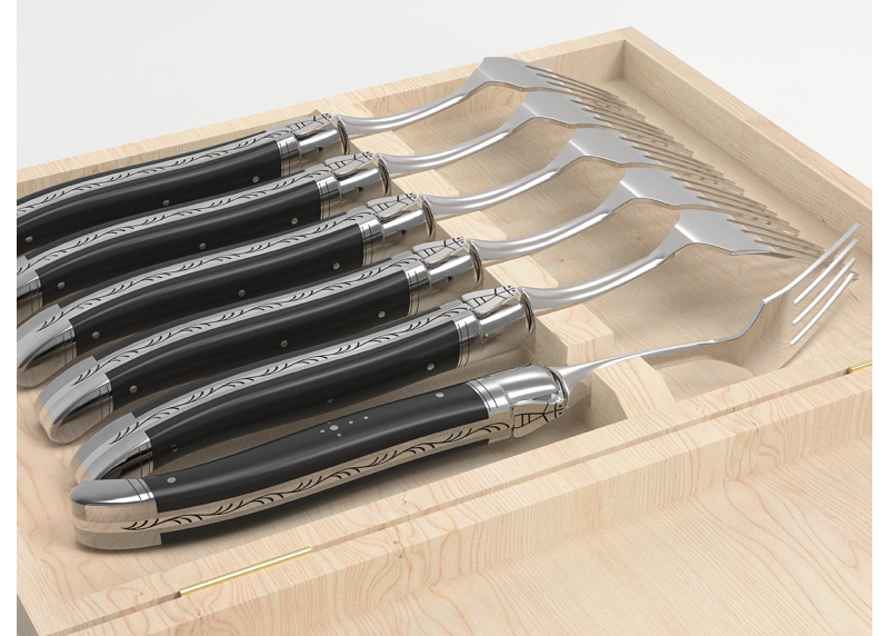 Set of 6 laguiole forks with ebony wood handle and stainless steel bolsters image 5