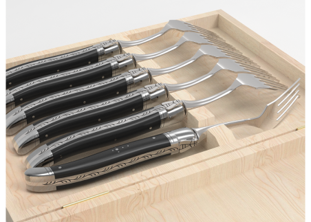 Set of 6 laguiole forks with ebony wood handle and stainless steel bolsters image 5