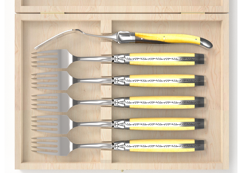 Service de 6 fourchettes Laguiole avec un manche en bois de pistachier et mitres en acier inoxydable image 2