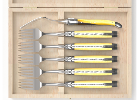 Service de 6 fourchettes Laguiole avec un manche en bois de pistachier et mitres en acier inoxydable image 2