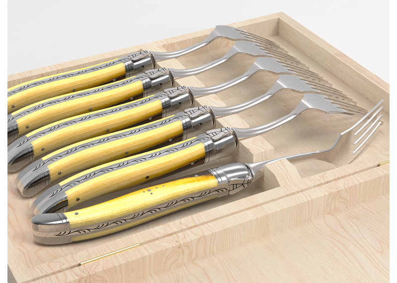 Service de 6 fourchettes Laguiole avec un manche en bois de pistachier et mitres en acier inoxydable image 4