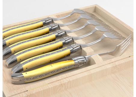 Service de 6 fourchettes Laguiole avec un manche en bois de pistachier et mitres en acier inoxydable image 4