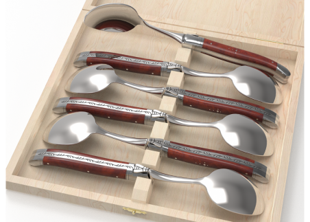 Set of 6 laguiole spoons with amboyna root wood handle and stainless steel bolsters image 1